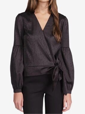 MICHAEL Michael Kors Black Satin Wrap Tie Blouse